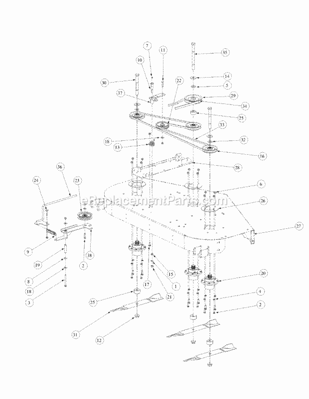 Fabricated Deck Spindle Assembly Diagram and Parts List for M60-KH 53AB5BDX750-27-HP Cub Cadet Lawn Tractor